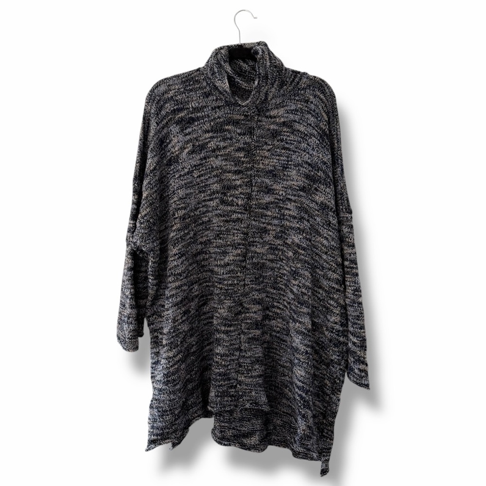 Eskandar Marled Oversize Merino Wool Blend Monks Tunic Cowlneck Sweater One Size
